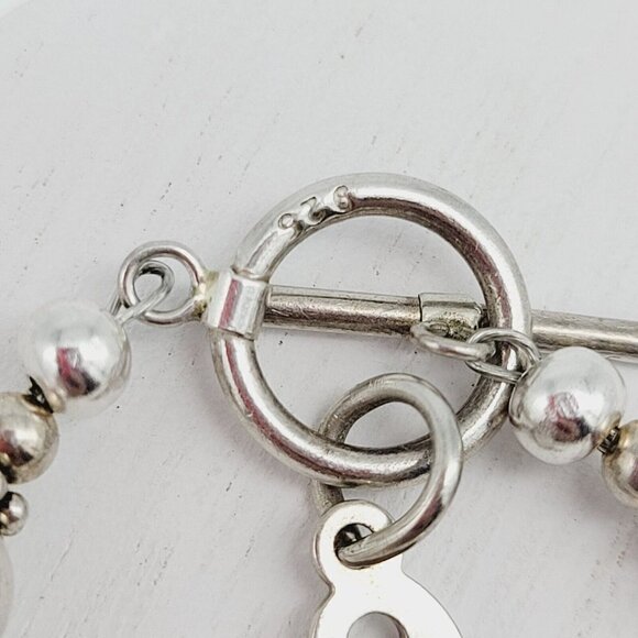 Freshwater Pearl & Faceted Quartz Beaded Bracelet Sterling Clasp & Charm 7 Inch - Picture 5 of 6